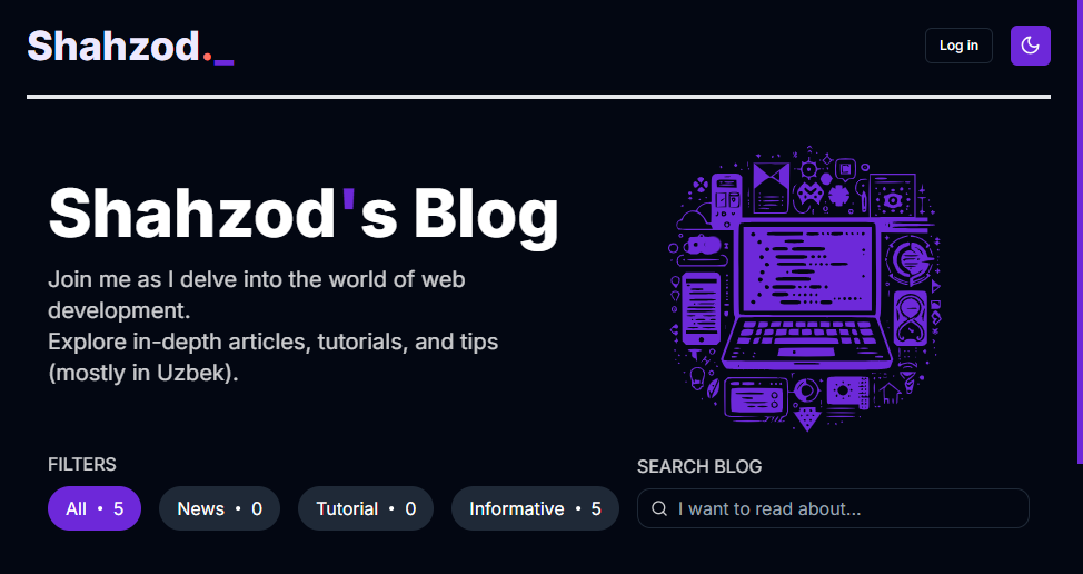 Shahzod's Blog project screenshot