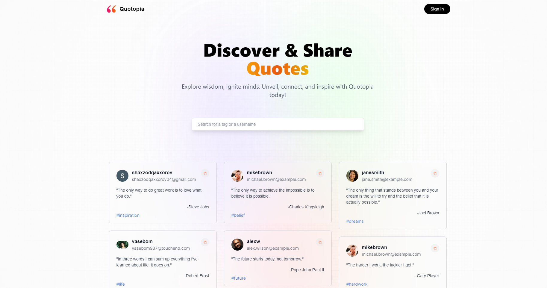 Quotopia project screenshot